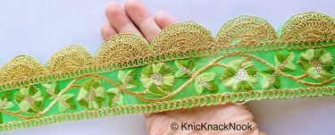 Green / Yellow / Orange And Gold Embroidered Fabric Trim With Floral Embroidery, Scallop Trim, Approx. 65mm Wide - 210119L174 / 75 / 76